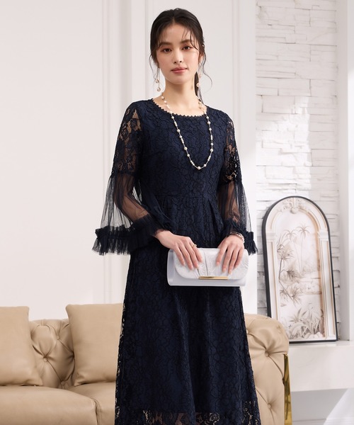 DRESS PLUS（ドレスプラス）の「透け袖レースのこなれパーティードレス（ドレス・レディース・ネイビー/ダークブルー/ブラック・S/M/L/XL/XXL）」の7枚目の写真