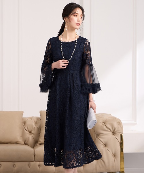 DRESS PLUS（ドレスプラス）の「透け袖レースのこなれパーティードレス（ドレス・レディース・ネイビー/ダークブルー/ブラック・S/M/L/XL/XXL）」の5枚目の写真