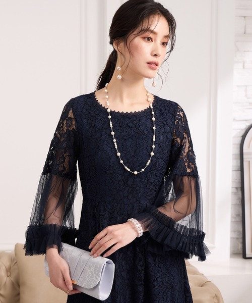 DRESS PLUS（ドレスプラス）の「透け袖レースのこなれパーティードレス（ドレス・レディース・ネイビー/ダークブルー/ブラック・S/M/L/XL/XXL）」の8枚目の写真