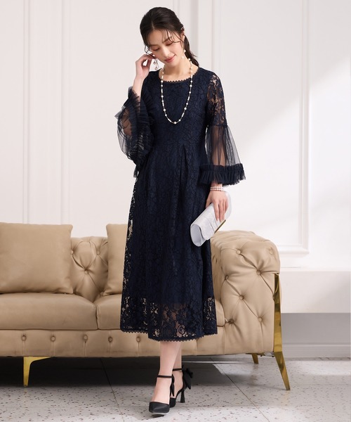 DRESS PLUS（ドレスプラス）の「透け袖レースのこなれパーティードレス（ドレス・レディース・ネイビー/ダークブルー/ブラック・S/M/L/XL/XXL）」の9枚目の写真