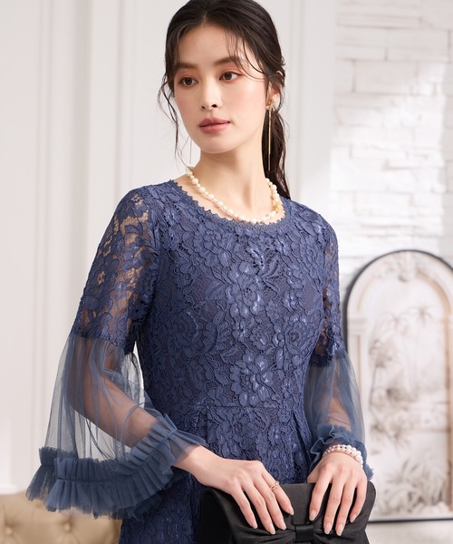 DRESS PLUS（ドレスプラス）の「透け袖レースのこなれパーティードレス（ドレス・レディース・ネイビー/ダークブルー/ブラック・S/M/L/XL/XXL）」の10枚目の写真