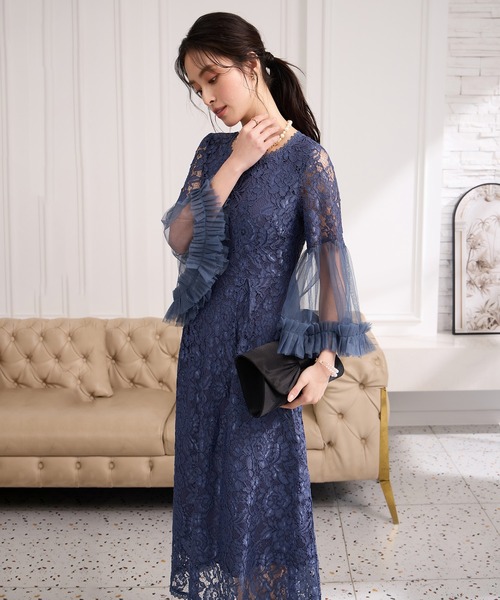 DRESS PLUS（ドレスプラス）の「透け袖レースのこなれパーティードレス（ドレス・レディース・ネイビー/ダークブルー/ブラック・S/M/L/XL/XXL）」の11枚目の写真