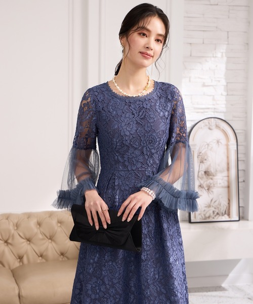 DRESS PLUS（ドレスプラス）の「透け袖レースのこなれパーティードレス（ドレス・レディース・ネイビー/ダークブルー/ブラック・S/M/L/XL/XXL）」の12枚目の写真