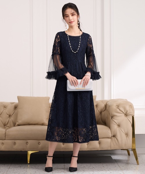 DRESS PLUS（ドレスプラス）の「透け袖レースのこなれパーティードレス（ドレス・レディース・ネイビー/ダークブルー/ブラック・S/M/L/XL/XXL）」の6枚目の写真