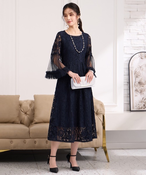 DRESS PLUS（ドレスプラス）の「透け袖レースのこなれパーティードレス（ドレス・レディース・ネイビー/ダークブルー/ブラック・S/M/L/XL/XXL）」の4枚目の写真