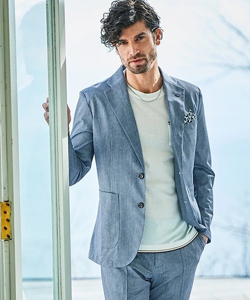 g-stage（ジーステージ）の「ストレッチテーラードジャケット ジャージ ドライ メッシュプリント（セットアップ・メンズ・ネイビー系/ブラウン系/ベージュ/ブラウン/サックスブルー系・44/46/48/50）」の5枚目の写真