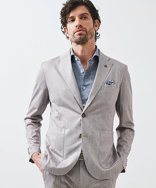 g-stage（ジーステージ）の「ストレッチテーラードジャケット ジャージ ドライ メッシュプリント（セットアップ・メンズ・ネイビー系/ブラウン系/ベージュ/ブラウン/サックスブルー系・44/46/48/50）」の2枚目の写真