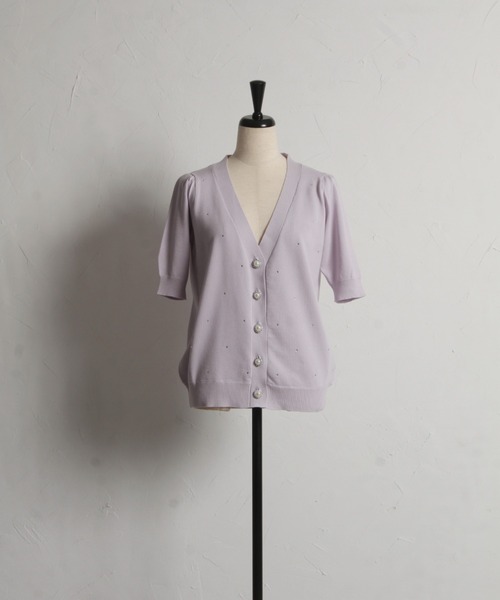 tocco closet(トッコ クローゼット)の「パール釦ストーン付きニットカーディガン(カーディガン/ボレロ・レディース・ピンク/ラベンダー/オフホワイト・M)」の12枚目の写真