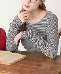 【至福のパルフェコレクション】袖シャーリングカップ付きテレコロンTEE