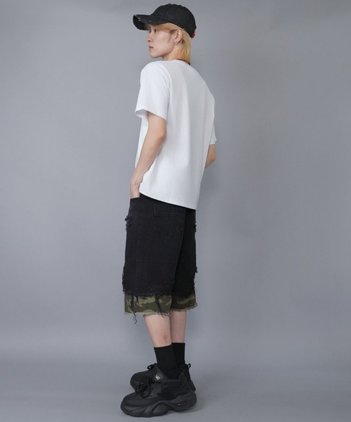 SPINNS（スピンズ）の「ダメージ加工デニムハーフパンツ/カモ柄/迷彩（デニムパンツ・メンズ・ブラック/ブルー・M）」の8枚目の写真