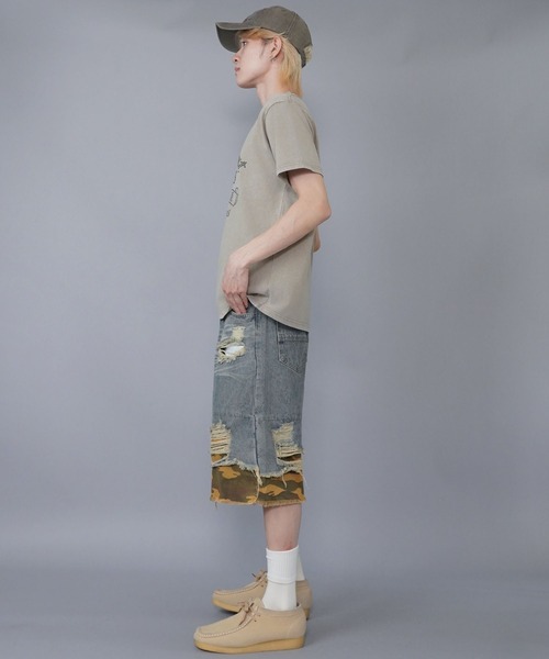 SPINNS（スピンズ）の「ダメージ加工デニムハーフパンツ/カモ柄/迷彩（デニムパンツ・メンズ・ブラック/ブルー・M）」の12枚目の写真