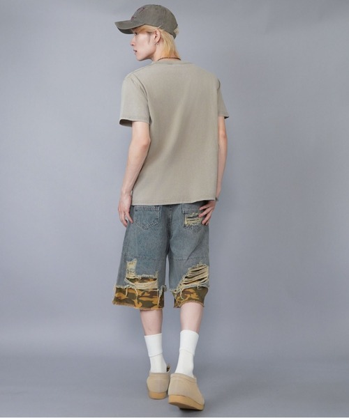 ダメージ ハーフパンツ ルーズ 切替 七分丈 迷彩 デニム hr9666 ダメージルーズデニムパンツ – Darich (ダーリッチ)