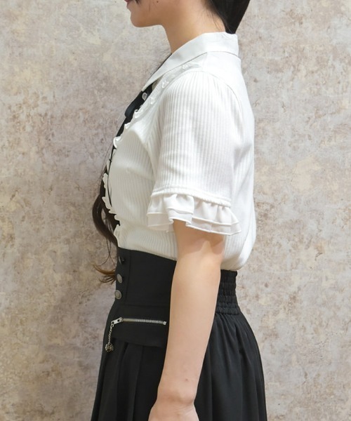 axes femme（アクシーズファム）の「襟付きブロッキングリブプルオーバー（Tシャツ/カットソー・レディース・ブラック/ホワイト/ブラウン・FREE）」の5枚目の写真