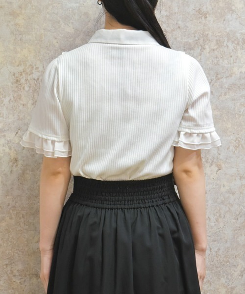 axes femme（アクシーズファム）の「襟付きブロッキングリブプルオーバー（Tシャツ/カットソー・レディース・ブラック/ホワイト/ブラウン・FREE）」の6枚目の写真