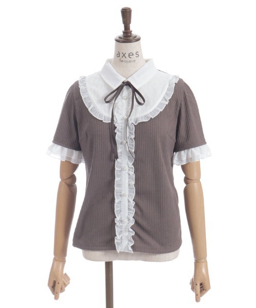 axes femme（アクシーズファム）の「襟付きブロッキングリブプルオーバー（Tシャツ/カットソー・レディース・ブラック/ホワイト/ブラウン・FREE）」の22枚目の写真