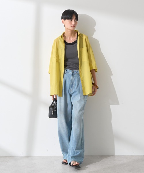 AMERICAN HOLIC(アメリカンホリック)の「イージーケア+接触冷感Wポケットオーバーシャツ(シャツ/ブラウス・レディース・ライトベージュ/イエロー/ネイビー/ミント・M/L)」の5枚目の写真
