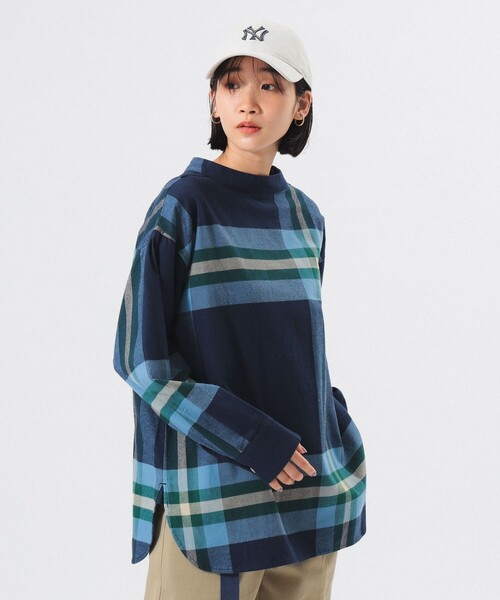 BEAMS BOY（ビームスボーイ）の「【2/5再値下げ】ビッグ タータン バスク シャツ（シャツ/ブラウス・レディース・ネイビー/オレンジ/ダークグリーン・ONE SIZE）」の2枚目の写真