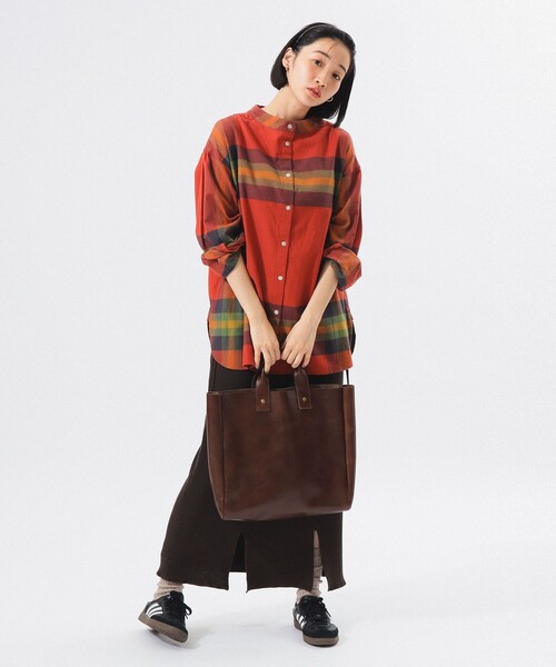 BEAMS BOY（ビームスボーイ）の「【2/5再値下げ】ビッグ タータン バスク シャツ（シャツ/ブラウス・レディース・ネイビー/オレンジ/ダークグリーン・ONE SIZE）」の4枚目の写真