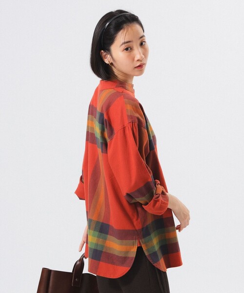 BEAMS BOY（ビームスボーイ）の「【2/5再値下げ】ビッグ タータン バスク シャツ（シャツ/ブラウス・レディース・ネイビー/オレンジ/ダークグリーン・ONE SIZE）」の6枚目の写真