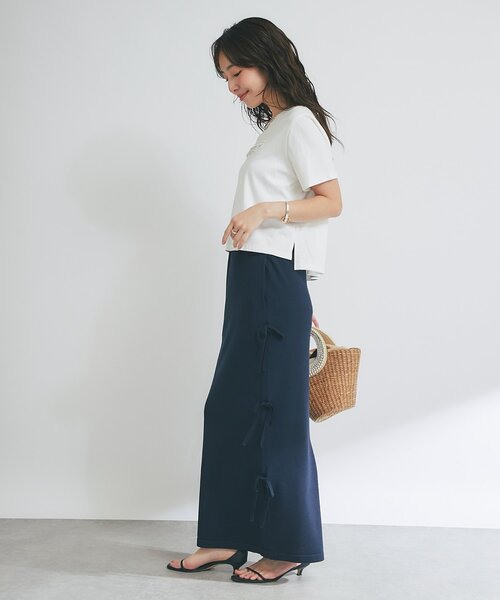 La boutique BonBon(ラブティックボンボン)の「【セットアップ可・ヘルシー&ガーリー】ラメプレーティング天竺リボンスカート(スカート・レディース・ライトグレー/ホワイト/ネイビー・FREE)」の19枚目の写真