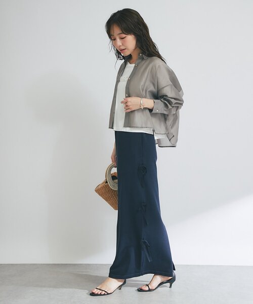 La boutique BonBon(ラブティックボンボン)の「【セットアップ可・ヘルシー&ガーリー】ラメプレーティング天竺リボンスカート(スカート・レディース・ライトグレー/ホワイト/ネイビー・FREE)」の16枚目の写真