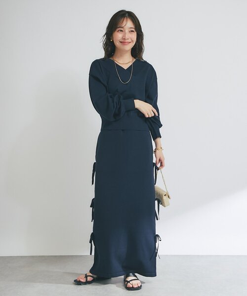 La boutique BonBon(ラブティックボンボン)の「【セットアップ可・ヘルシー&ガーリー】ラメプレーティング天竺リボンスカート(スカート・レディース・ライトグレー/ホワイト/ネイビー・FREE)」の15枚目の写真