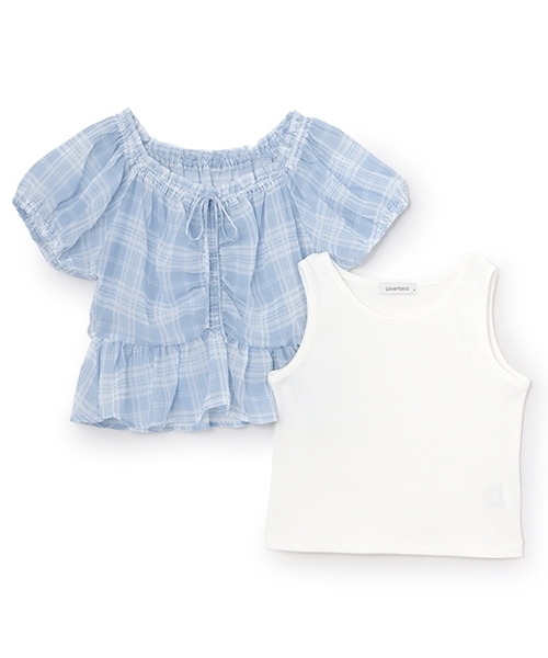 LOVETOXIC（ラブトキシック）の「チェックオフショルインナーセット（アンサンブル・キッズ・ブラック/サックスブルー/オフホワイト・S:140cm/130cm/M:150cm/L:160cm）」の11枚目の写真