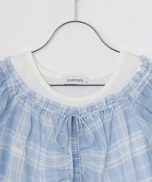 LOVETOXIC（ラブトキシック）の「チェックオフショルインナーセット（アンサンブル・キッズ・ブラック/サックスブルー/オフホワイト・S:140cm/130cm/M:150cm/L:160cm）」の12枚目の写真