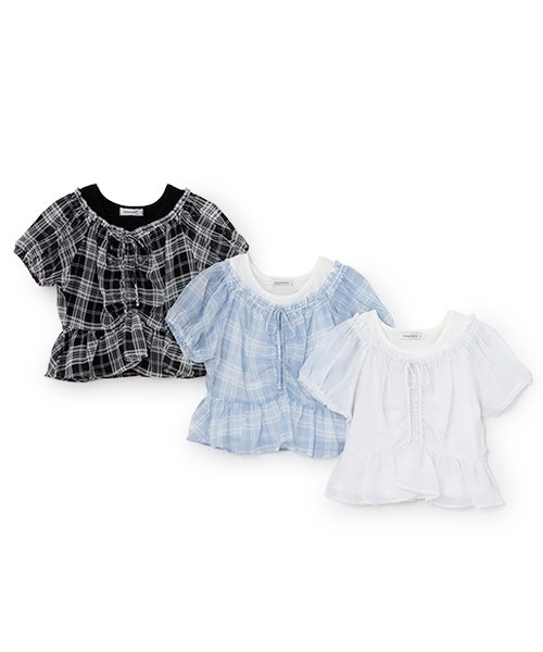 LOVETOXIC（ラブトキシック）の「チェックオフショルインナーセット（アンサンブル・キッズ・ブラック/サックスブルー/オフホワイト・S:140cm/130cm/M:150cm/L:160cm）」の17枚目の写真