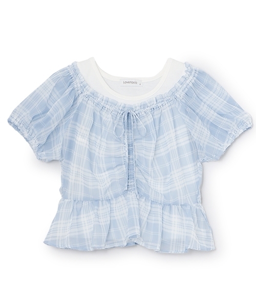 LOVETOXIC（ラブトキシック）の「チェックオフショルインナーセット（アンサンブル・キッズ・ブラック/サックスブルー/オフホワイト・S:140cm/130cm/M:150cm/L:160cm）」の4枚目の写真