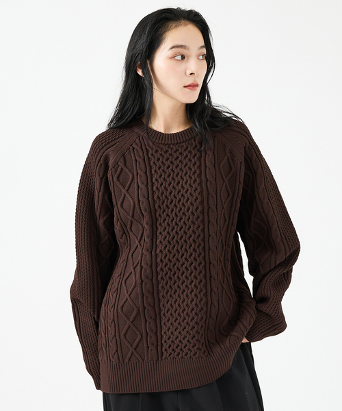 FORTUNA HOMME(フォルトゥナオム)の「【FORTUNA/フォルトゥナ】ECOTEC-Knit/ケーブル柄ニットプルオーバー/ユニセックス【WEB限定】(ニット/セーター・メンズ・チャコールグレー/ブラウン/ブラック・L/M)」の3枚目の写真