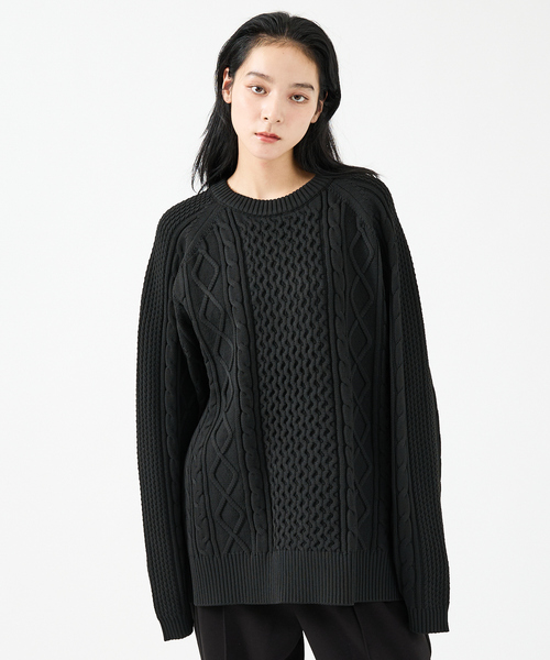 FORTUNA HOMME(フォルトゥナオム)の「【FORTUNA/フォルトゥナ】ECOTEC-Knit/ケーブル柄ニットプルオーバー/ユニセックス【WEB限定】(ニット/セーター・メンズ・チャコールグレー/ブラウン/ブラック・L/M)」の1枚目の写真