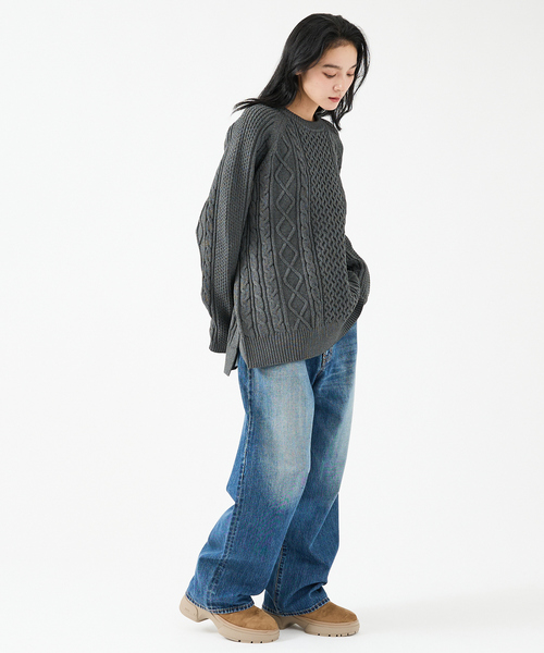 FORTUNA HOMME(フォルトゥナオム)の「【FORTUNA/フォルトゥナ】ECOTEC-Knit/ケーブル柄ニットプルオーバー/ユニセックス【WEB限定】(ニット/セーター・メンズ・チャコールグレー/ブラウン/ブラック・L/M)」の7枚目の写真