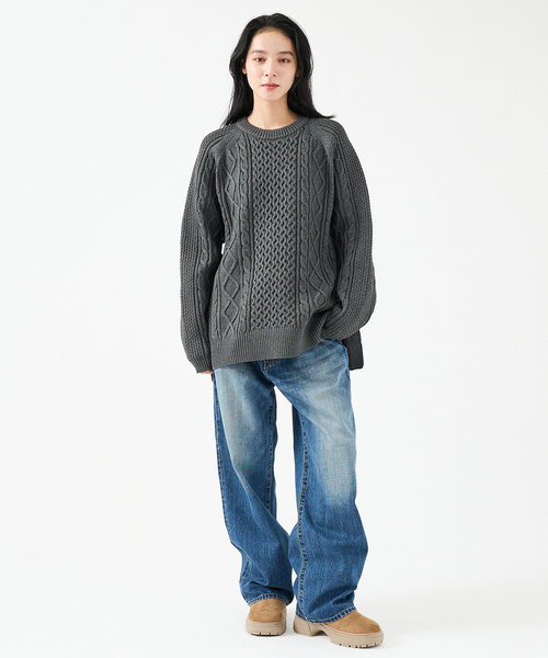 FORTUNA HOMME(フォルトゥナオム)の「【FORTUNA/フォルトゥナ】ECOTEC-Knit/ケーブル柄ニットプルオーバー/ユニセックス【WEB限定】(ニット/セーター・メンズ・チャコールグレー/ブラウン/ブラック・L/M)」の8枚目の写真