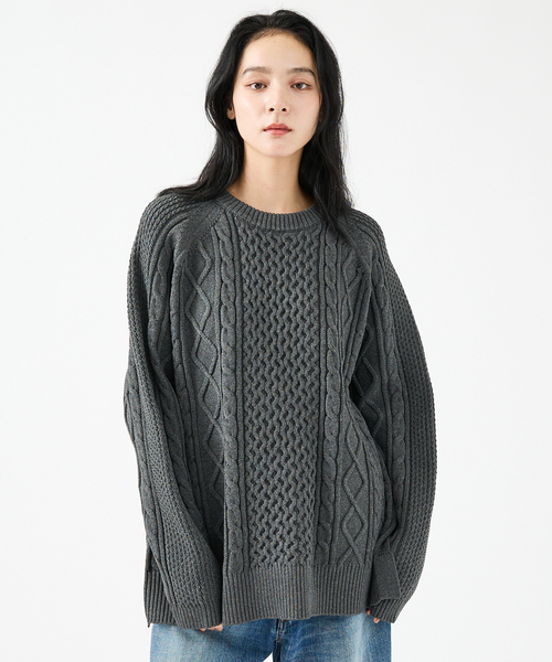 FORTUNA HOMME(フォルトゥナオム)の「【FORTUNA/フォルトゥナ】ECOTEC-Knit/ケーブル柄ニットプルオーバー/ユニセックス【WEB限定】(ニット/セーター・メンズ・チャコールグレー/ブラウン/ブラック・L/M)」の9枚目の写真