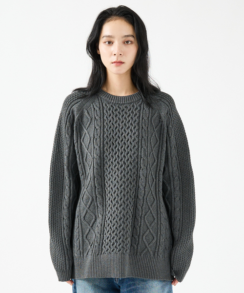 FORTUNA HOMME(フォルトゥナオム)の「【FORTUNA/フォルトゥナ】ECOTEC-Knit/ケーブル柄ニットプルオーバー/ユニセックス【WEB限定】(ニット/セーター・メンズ・チャコールグレー/ブラウン/ブラック・L/M)」の10枚目の写真