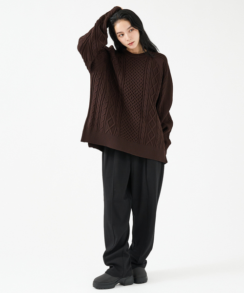 FORTUNA HOMME(フォルトゥナオム)の「【FORTUNA/フォルトゥナ】ECOTEC-Knit/ケーブル柄ニットプルオーバー/ユニセックス【WEB限定】(ニット/セーター・メンズ・チャコールグレー/ブラウン/ブラック・L/M)」の16枚目の写真