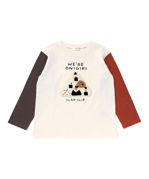 SLAP SLIP（スラップスリップ）の「【お揃い】おにぎりサガラ刺しゅう袖配色Tシャツ(80~130cm)（Tシャツ/カットソー・キッズ・グレー/オフホワイト・100cm/120cm/80ｃｍ/110cm/90cm/130cm）」の4枚目の写真