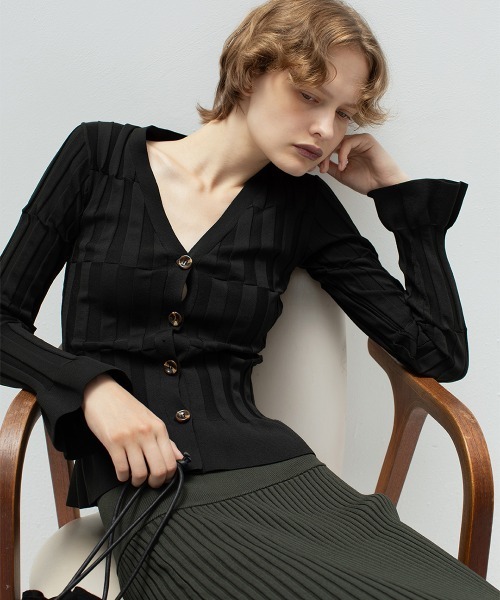 leinwande(ラインヴァンド)の「【leinwande】Grid Rib Cardigan(カーディガン/ボレロ・レディース・グリーン/ブラック/イエロー・ONE SIZE)」の2枚目の写真
