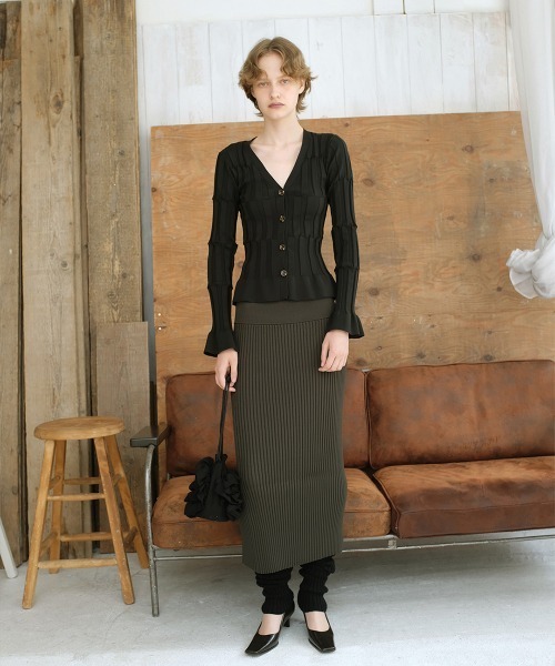 leinwande(ラインヴァンド)の「【leinwande】Grid Rib Cardigan(カーディガン/ボレロ・レディース・グリーン/ブラック/イエロー・ONE SIZE)」の4枚目の写真