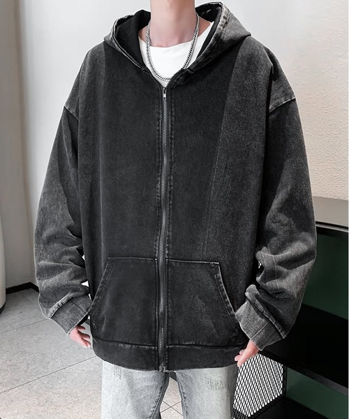 JOHNNY WOLF（ジョニーウルフ）の「EULA ヴィンテージライク オーバーサイズ ヘビーウェイト ジップアップ パーカー（パーカー・メンズ・ブルー/ライトピンク/パープル/ブラック・XL/L/M）」の2枚目の写真
