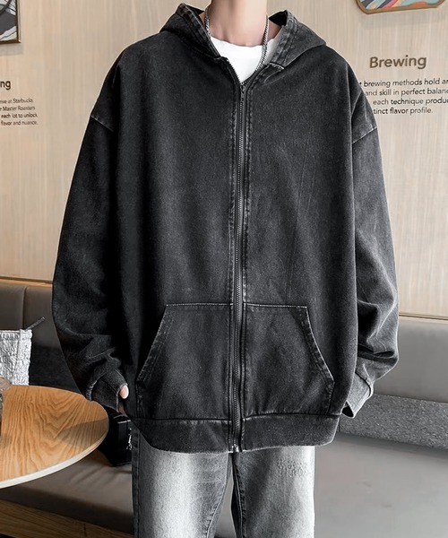 JOHNNY WOLF（ジョニーウルフ）の「EULA ヴィンテージライク オーバーサイズ ヘビーウェイト ジップアップ パーカー（パーカー・メンズ・ブルー/ライトピンク/パープル/ブラック・XL/L/M）」の11枚目の写真