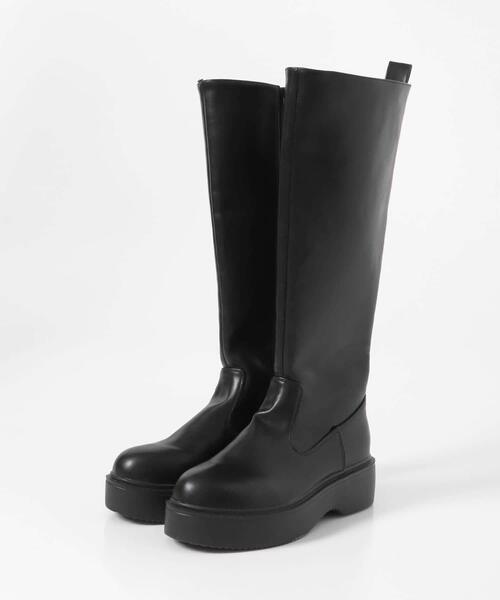 ブラック フラットフォームロングブーツ⭐︎KBF 新品、未使用　お値下げ セール】プラットフォームロングブーツ（ブーツ）｜KBF（ケイビーエフ
