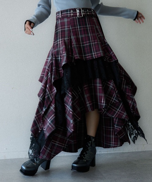 新品　HARE タータンチェックフレアスカート　ベルト付き HARE（ハレ）の「【EDGY MODE】タータンチェックフレアスカート
