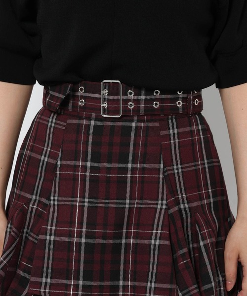 新品　HARE タータンチェックフレアスカート　ベルト付き HARE（ハレ）の「【EDGY MODE】タータンチェックフレアスカート