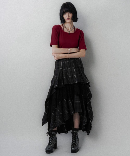 新品　HARE タータンチェックフレアスカート　ベルト付き HARE（ハレ）の「【EDGY MODE】タータンチェックフレアスカート