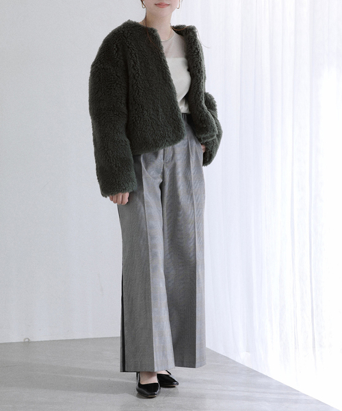 タグ付 TICCAティッカ ウールファー ショート コート グレー TICCA / ティッカ ウールファーショートコート（その他アウター）｜La