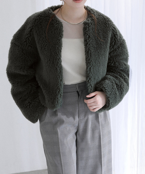 タグ付 TICCAティッカ ウールファー ショート コート グレー TICCA / ティッカ ウールファーショートコート（その他アウター）｜La