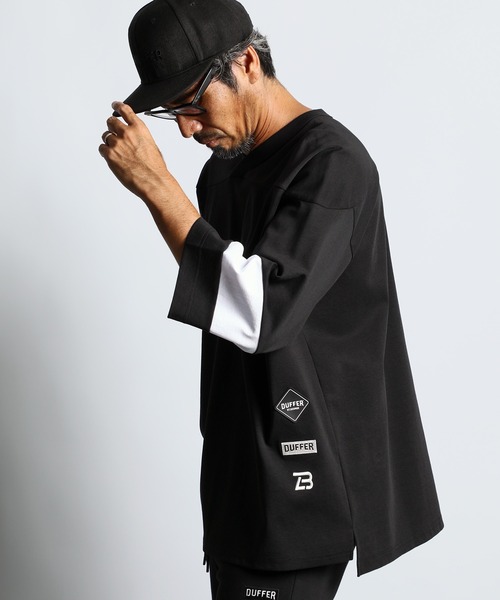 The DUFFER of ST.GEORGE(ザダファーオブセントジョージ)の「〔BLACK LABEL〕SORONA PONTE 3QUATER TEE:セットアップ ポンチ素材 7分袖Tシャツ(Tシャツ/カットソー・メンズ・ブラック/ホワイト・X-LARGE/LARGE/MEDIUM)」の2枚目の写真