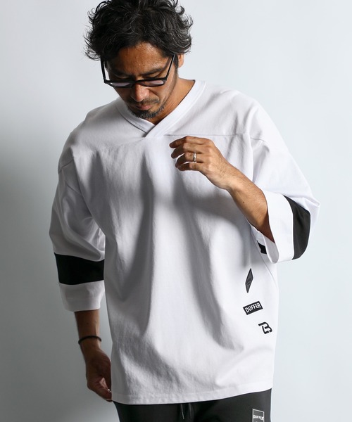 The DUFFER of ST.GEORGE(ザダファーオブセントジョージ)の「〔BLACK LABEL〕SORONA PONTE 3QUATER TEE:セットアップ ポンチ素材 7分袖Tシャツ(Tシャツ/カットソー・メンズ・ブラック/ホワイト・X-LARGE/LARGE/MEDIUM)」の3枚目の写真